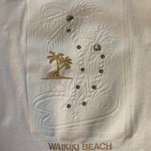Vintage 1980s Womens Gildan Activewear Workout Shirt Waikiki Beach